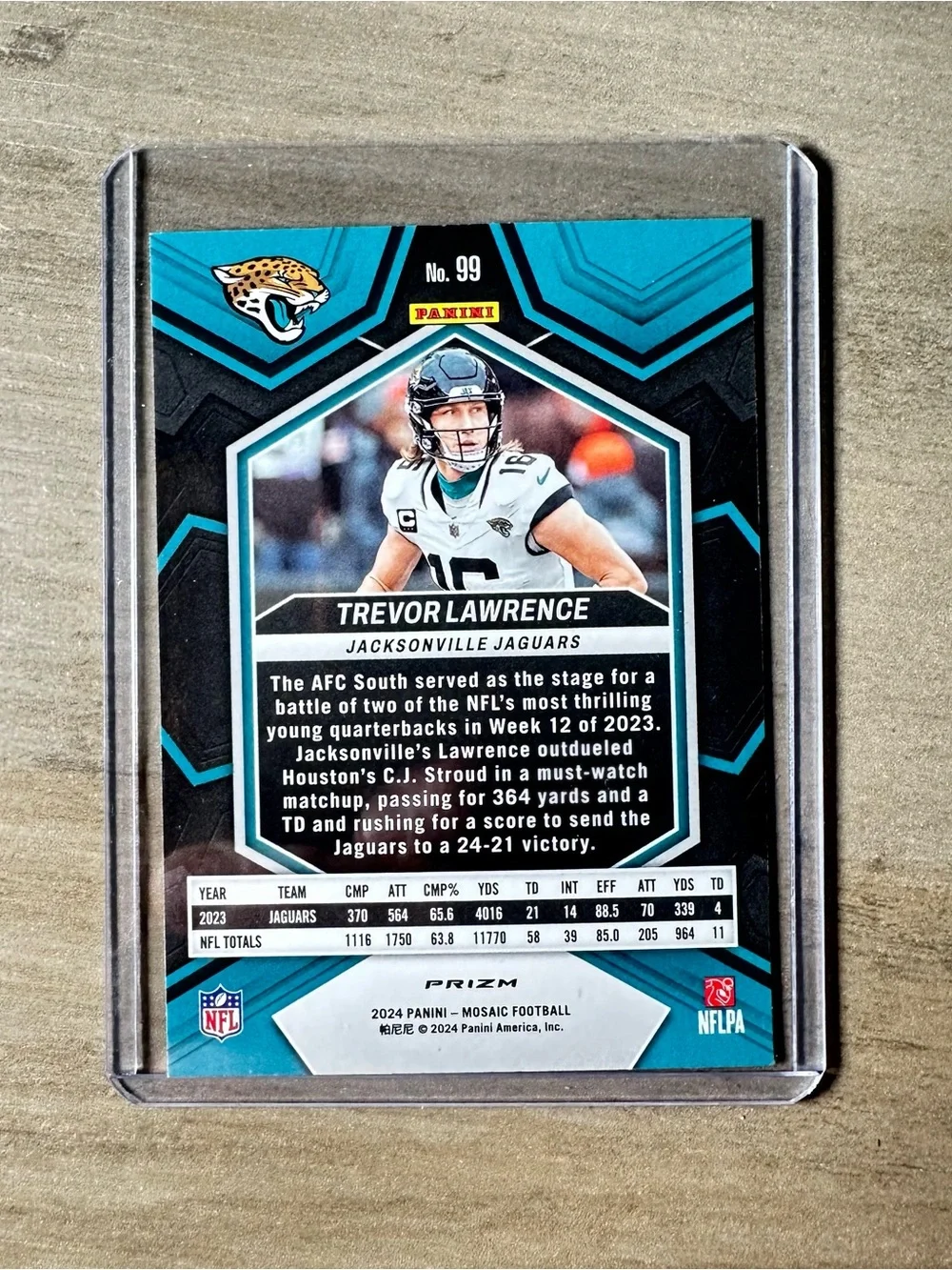 Trevor Lawrence Signed 2024 Panini Mosaic Holo Prism #99. Autograph. Jaguars.